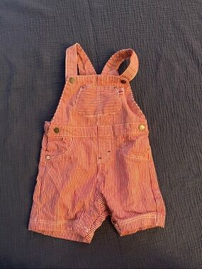 Absorba Red and White Striped Short Overalls
